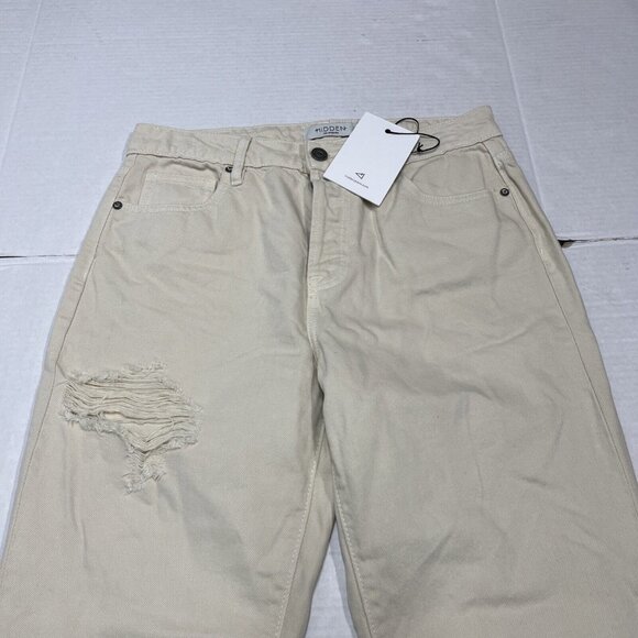 Hidden Tracey Jeans Womens 28 Cream Tracey High Rise Straight Distressed Denim - Picture 5 of 13